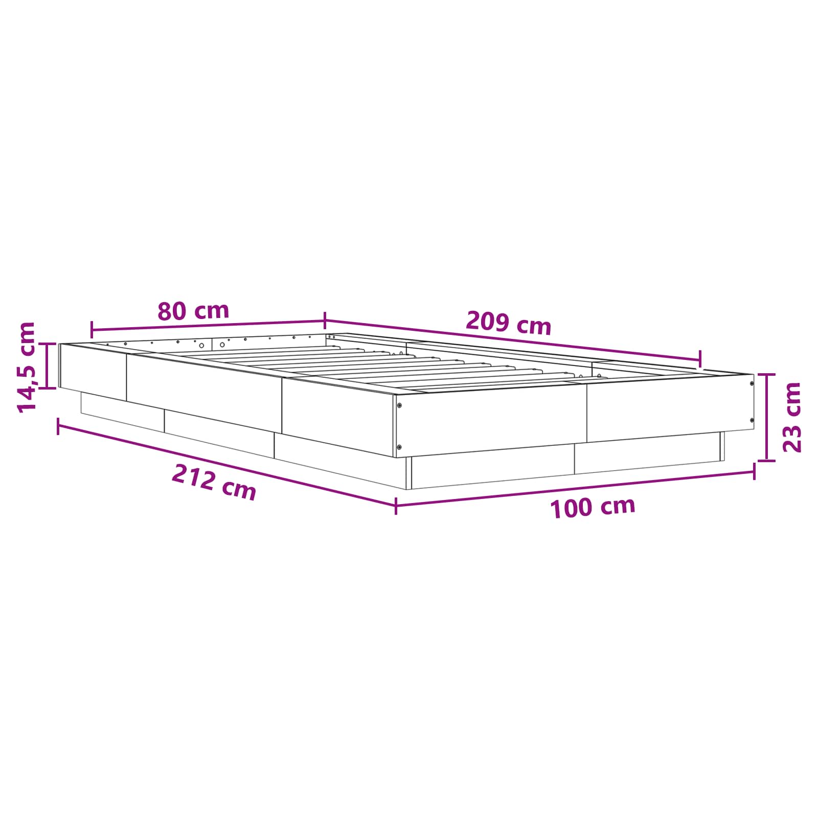 Struttura letto a pavimento Rovere Nero 80 x 210 cm | homemem39