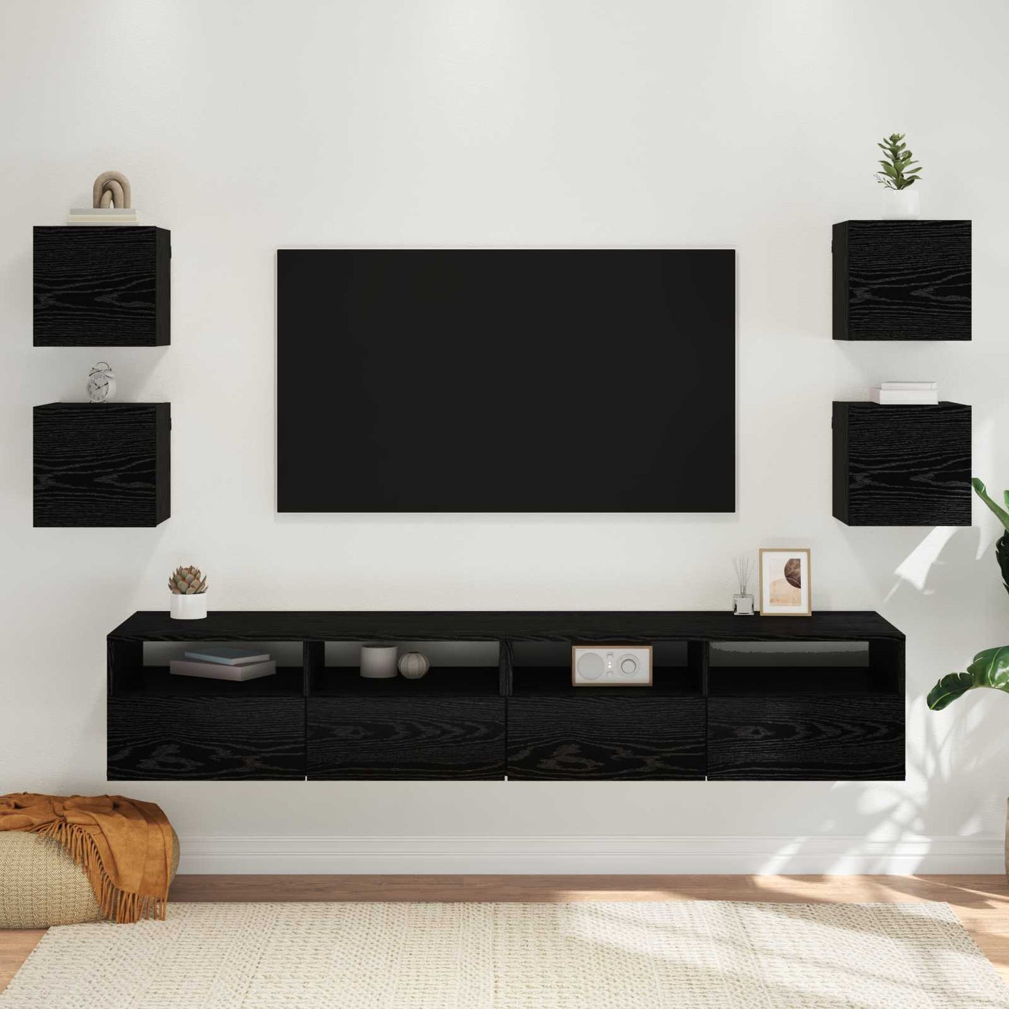 Mobile TV da parete 4 pcs Rovere Nero 30,5 x 30 x 30 cm | homemem39