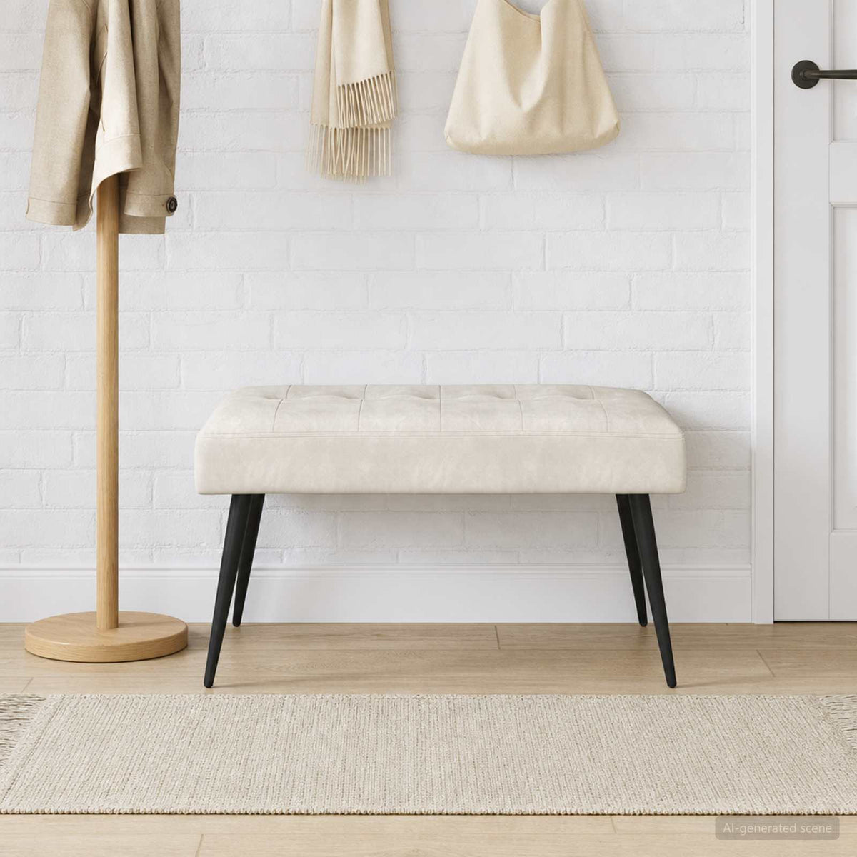 Panchina con bottoni imbottiti Crema 80 x 40 x 46 cm Velluto