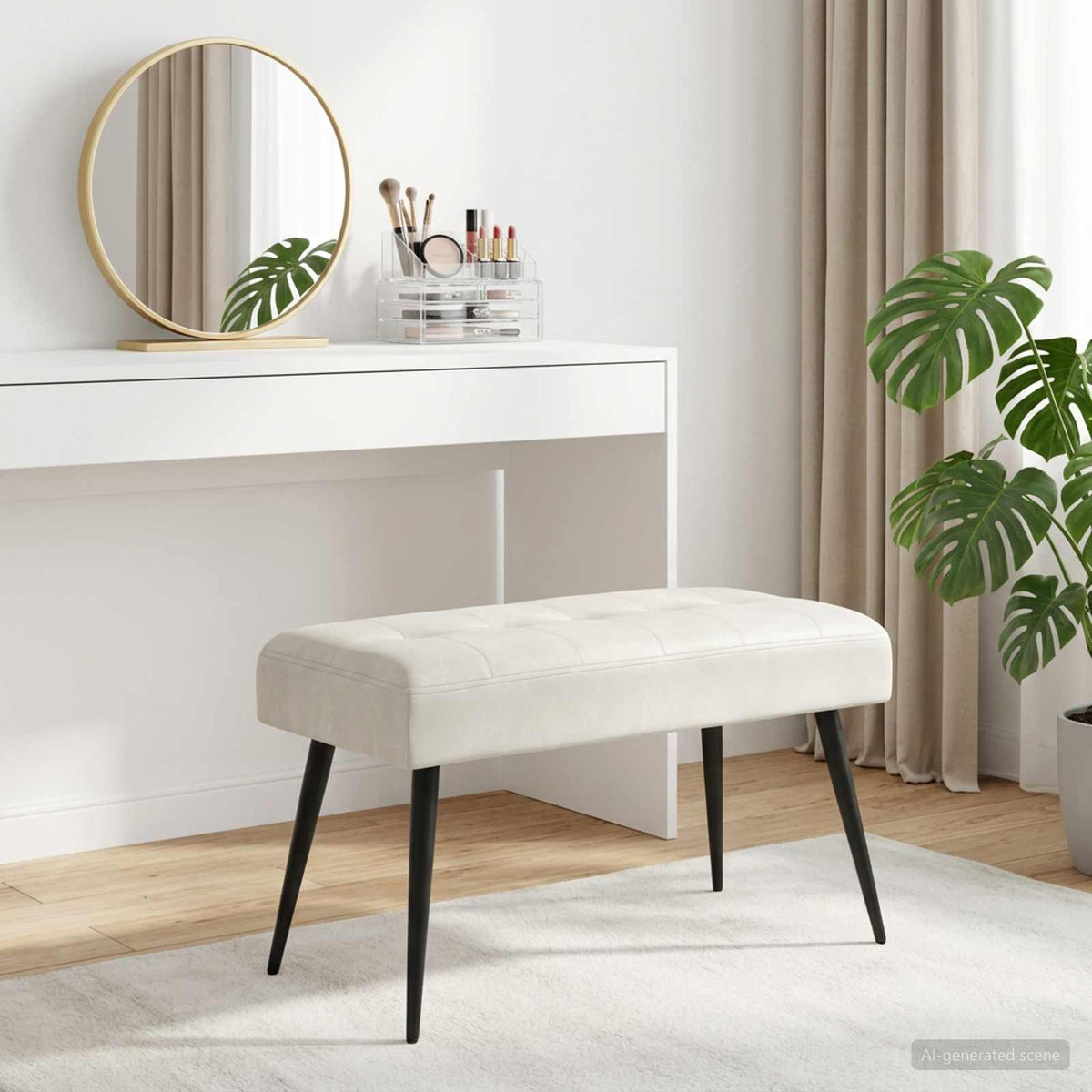 Panchina con bottoni imbottiti Crema 80 x 40 x 46 cm Velluto