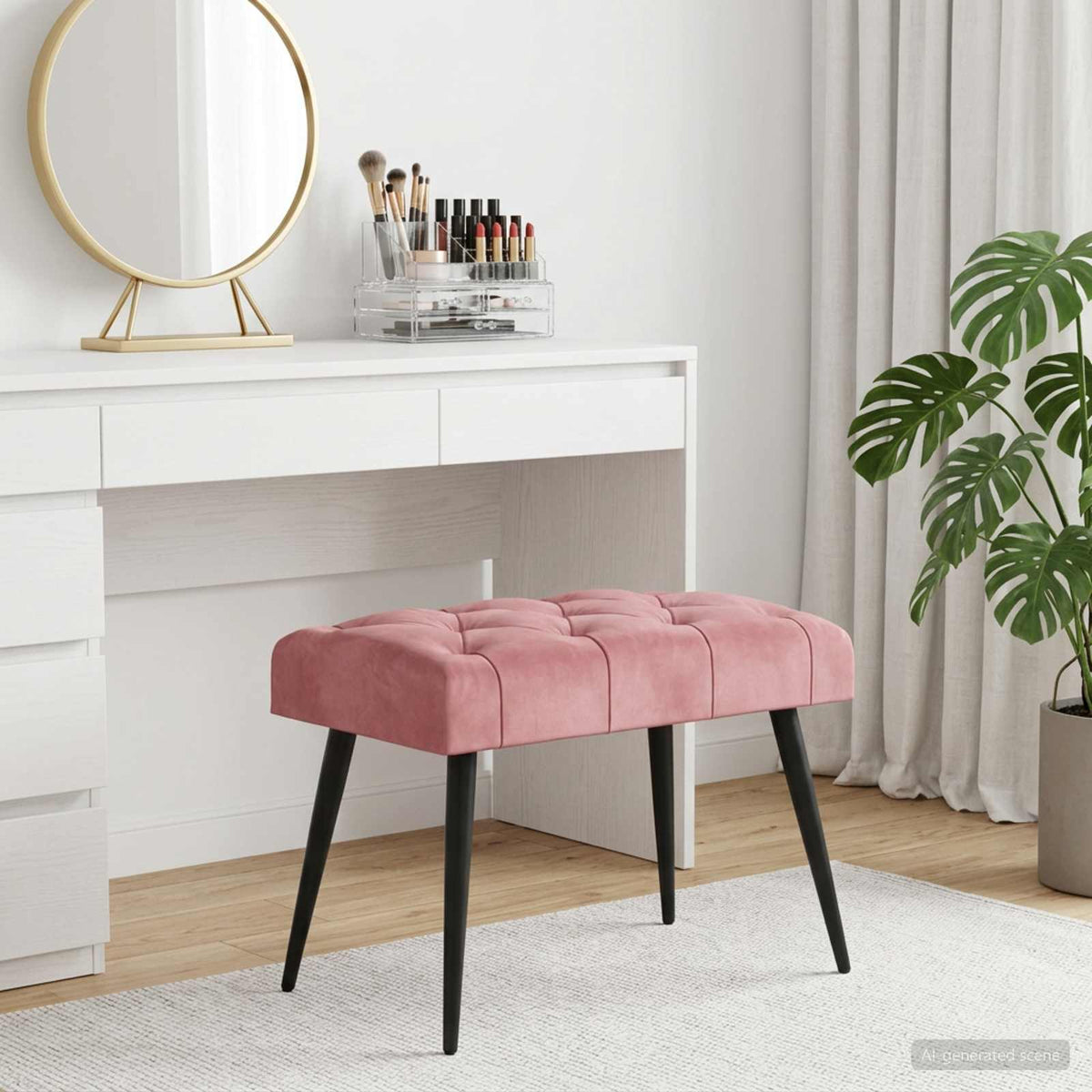 Panchina con bottoni imbottiti Rosa 60 x 40 x 45 cm Velluto | homemem39