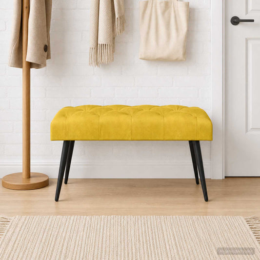 Panchina con bottoni imbottiti Giallo 80 x 40 x 46 cm Velluto