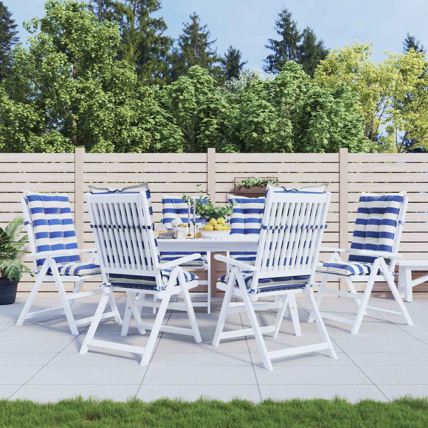 Cuscino da Esterno 6 pcs Blu e Bianco 120 x 50 x 7 cm Tessuto