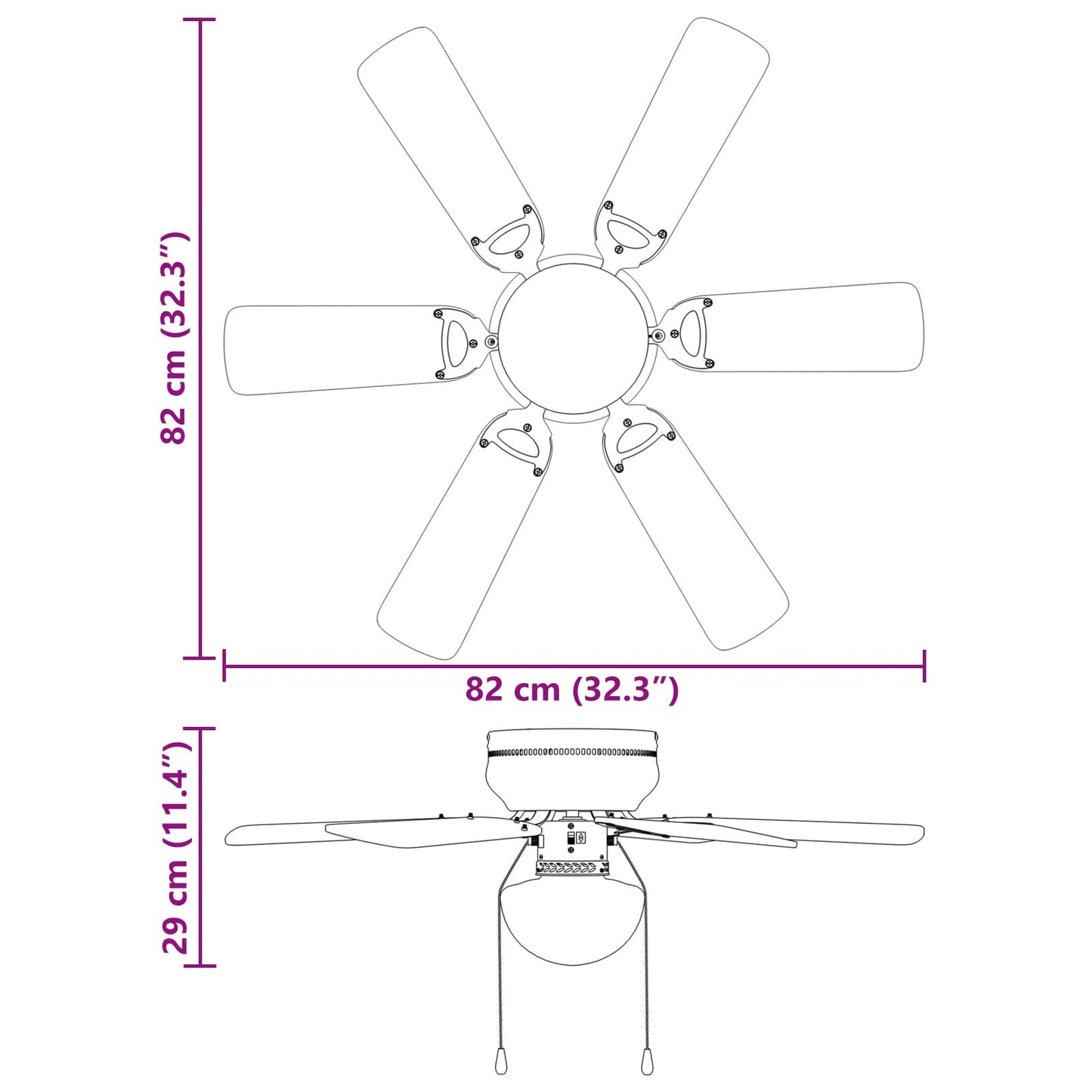 Ventilatore da soffitto con luce Ø 82 cm Nero | homemem39