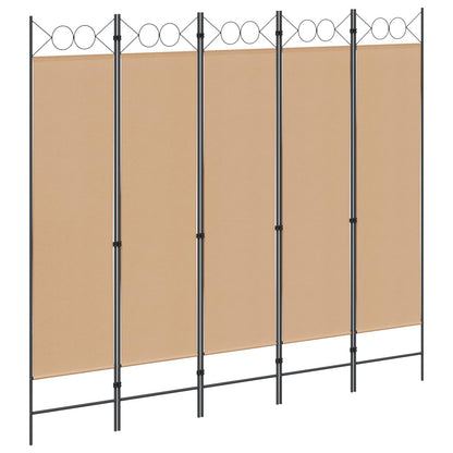 Paravento a 5 Pannelli Beige 200 x 180 cm Tessuto