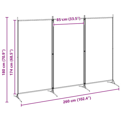 Paravento a 3 pannelli Beige 260 x 180 cm Tessuto