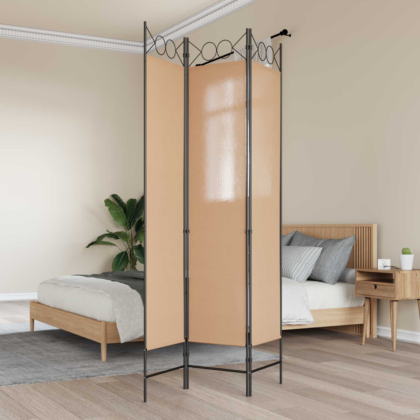 Paravento a 3 pannelli Beige 120 x 200 cm Tessuto