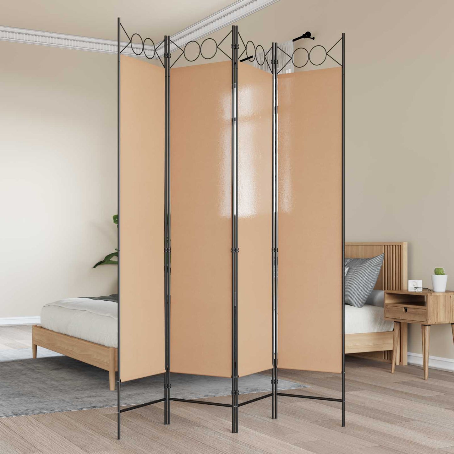 Paravento a 4 Pannelli Beige 160 x 200 cm Tessuto