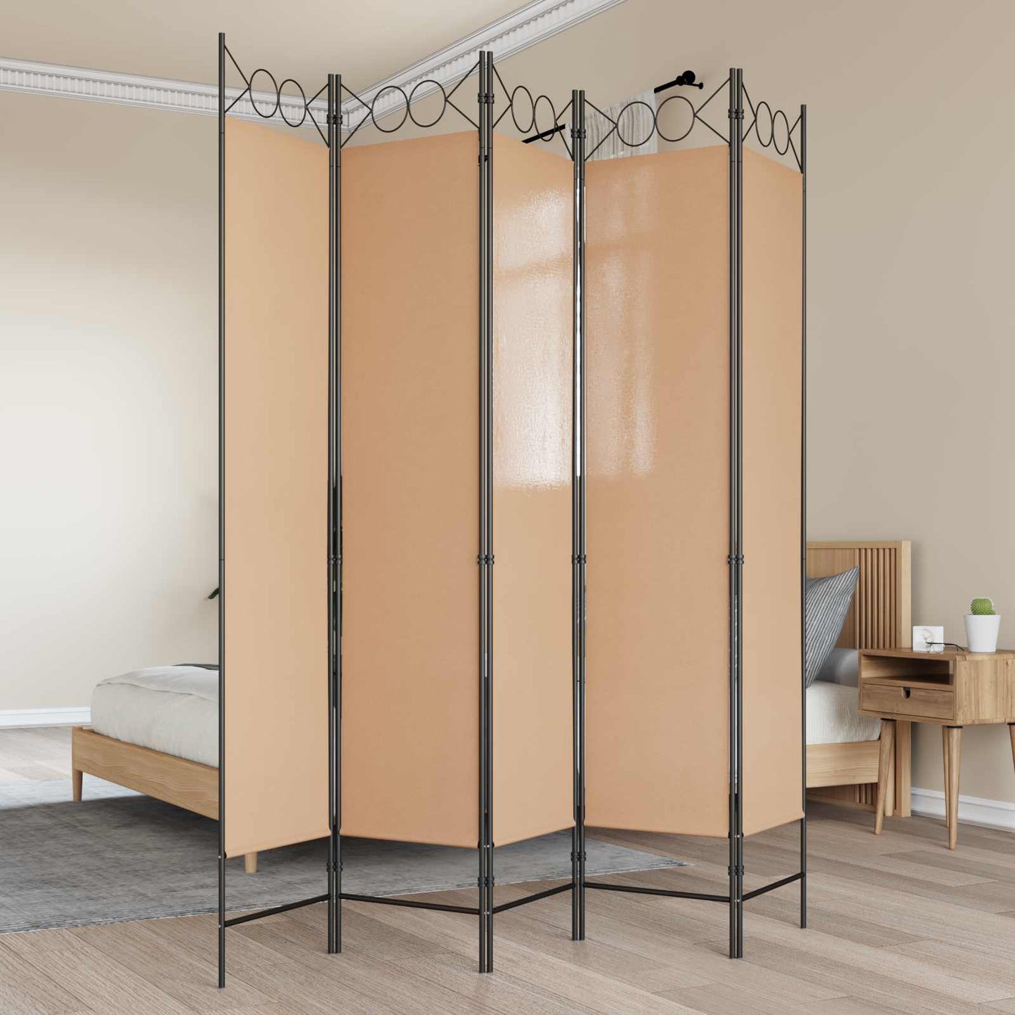 Paravento a 5 Pannelli Beige 200 x 200 cm Tessuto | homemem39