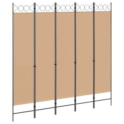Paravento a 5 Pannelli Beige 200 x 200 cm Tessuto