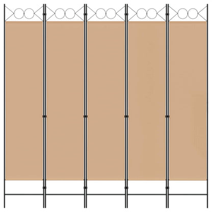 Paravento a 5 Pannelli Beige 200 x 200 cm Tessuto