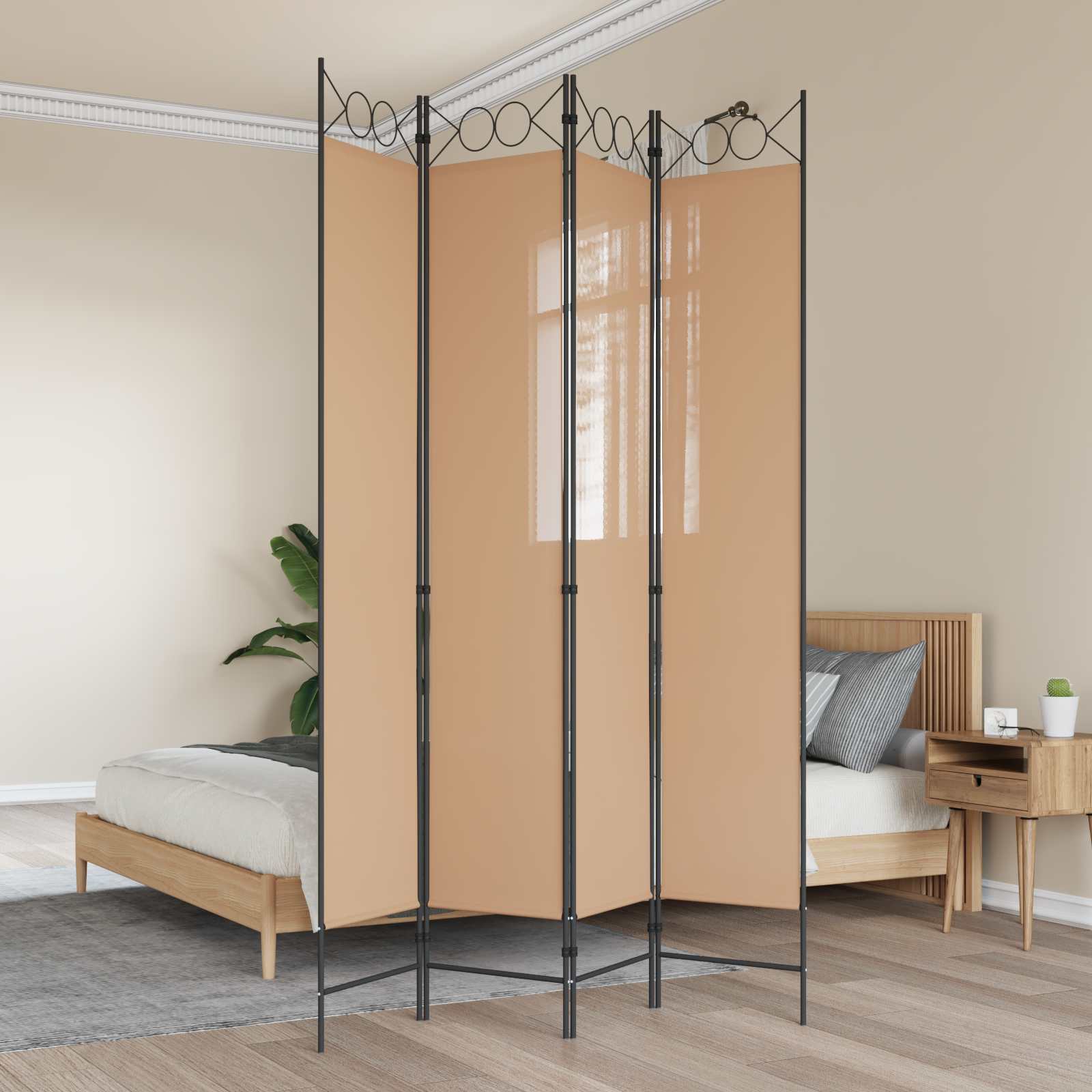 Paravento a 4 Pannelli Beige 160 x 220 cm Tessuto | homemem39