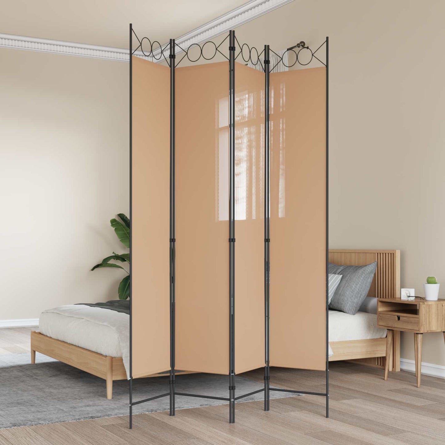 Paravento a 4 Pannelli Beige 160 x 220 cm Tessuto