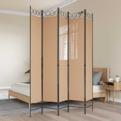 Paravento a 5 Pannelli Beige 200 x 220 cm Tessuto