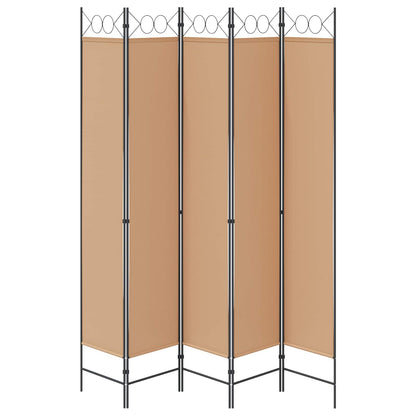 Paravento a 5 Pannelli Beige 200 x 220 cm Tessuto