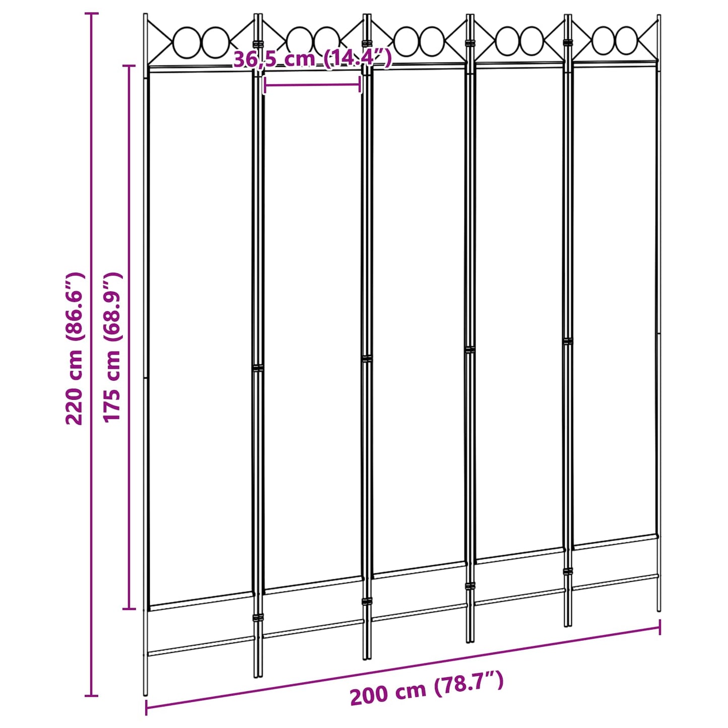Paravento a 5 Pannelli Beige 200 x 220 cm Tessuto