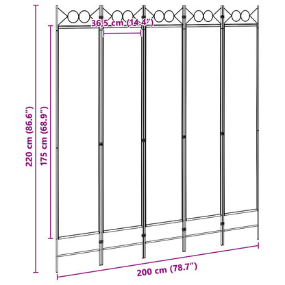 Paravento a 5 Pannelli Beige 200 x 220 cm Tessuto