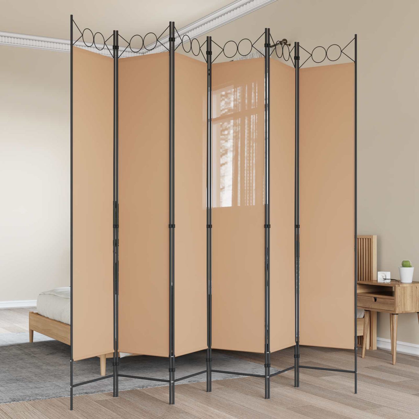 Divisore per Stanza a 6 Pannelli Beige 240 x 220 cm Tessuto