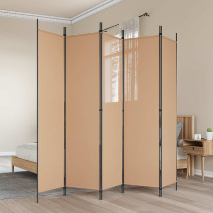 Paravento a 5 Pannelli Beige 250 x 200 cm Tessuto