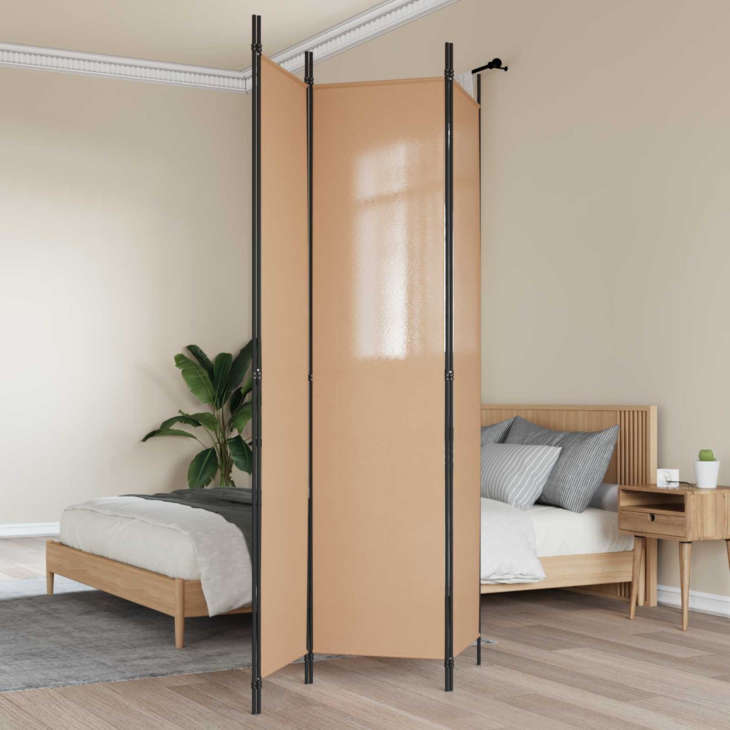 Paravento a 3 pannelli Beige 150 x 220 cm Tessuto