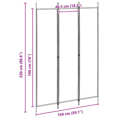 Paravento a 3 pannelli Beige 150 x 220 cm Tessuto