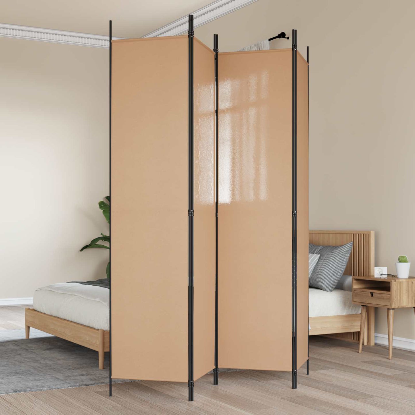 Paravento a 4 Pannelli Beige 200 x 220 cm Tessuto