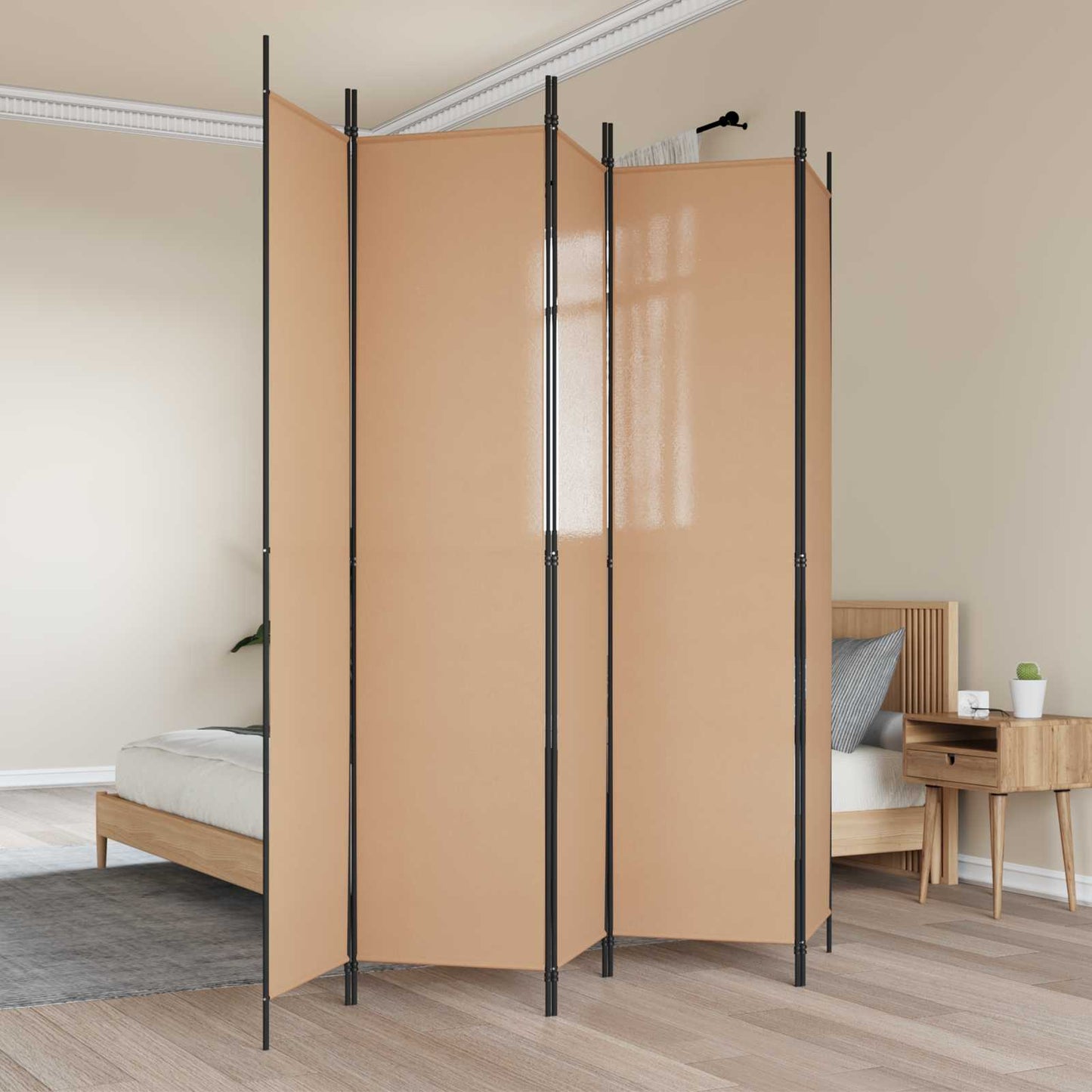Paravento a 5 Pannelli Beige 250 x 220 cm Tessuto