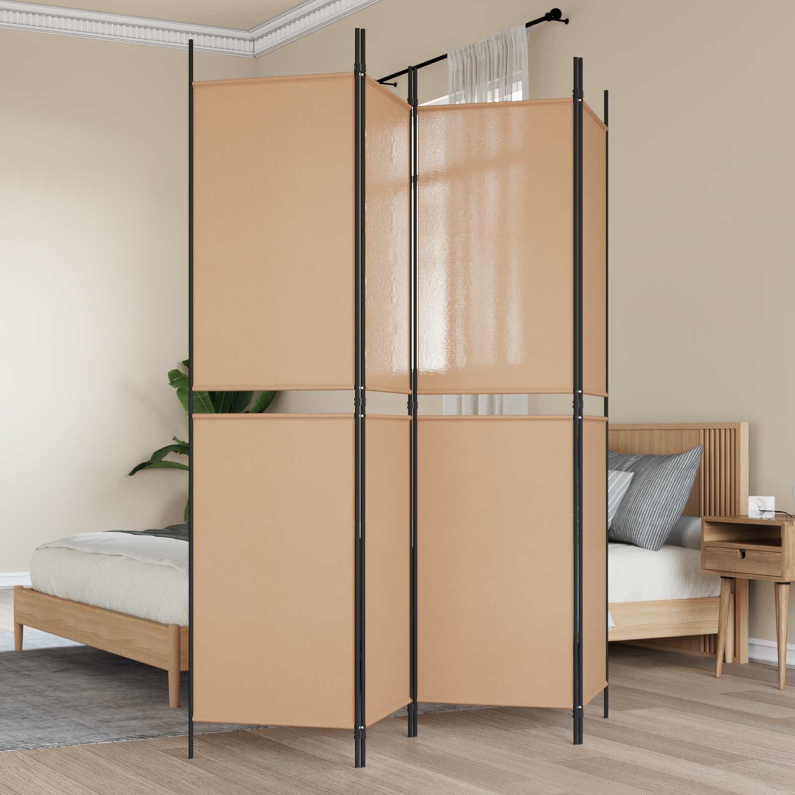 Paravento a 4 Pannelli Beige 200 x 200 cm Tessuto | homemem39