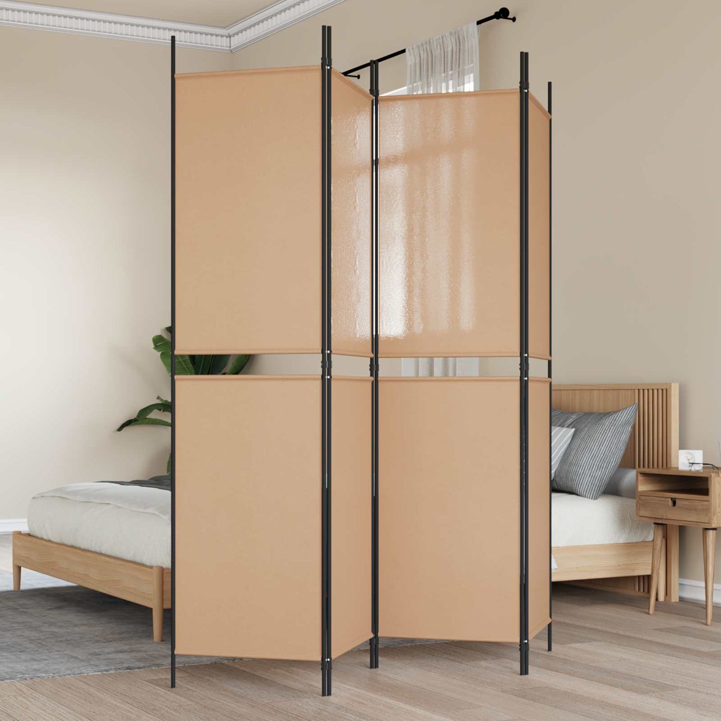 Paravento a 4 Pannelli Beige 200 x 200 cm Tessuto