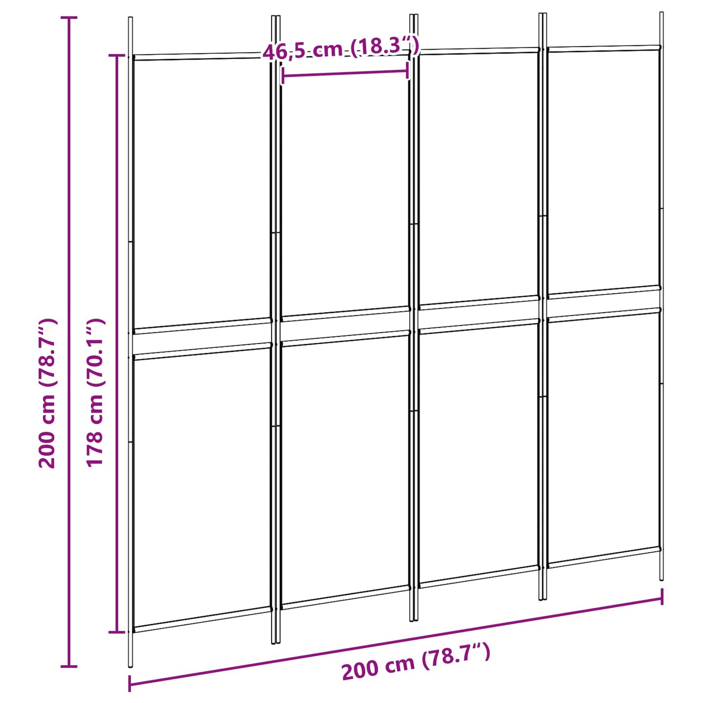 Paravento a 4 Pannelli Beige 200 x 200 cm Tessuto