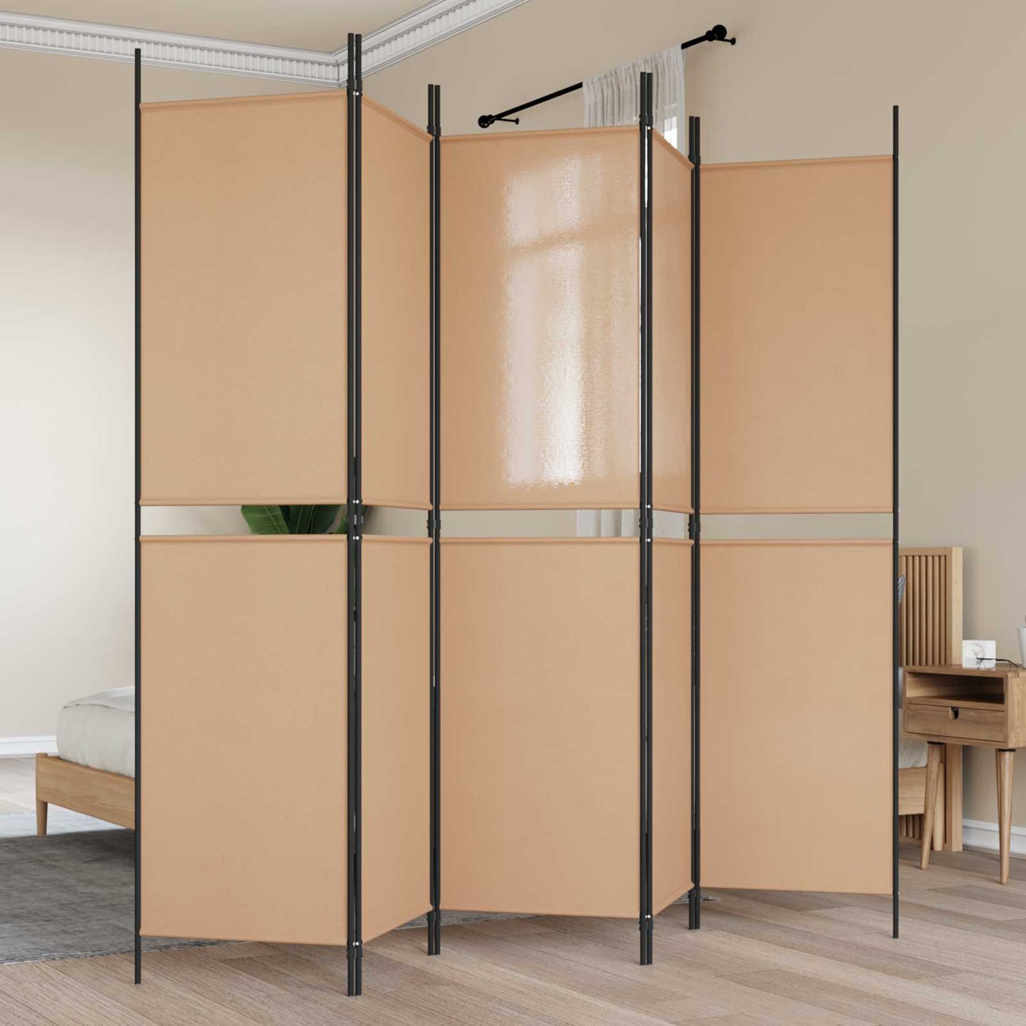 Pannello divisorio a 5 parti Beige 250 x 200 cm Tessuto