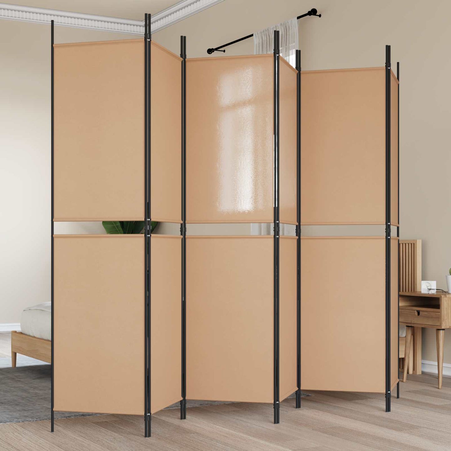 Divisore per Stanza a 6 Pannelli Beige 300 x 200 cm Tessuto