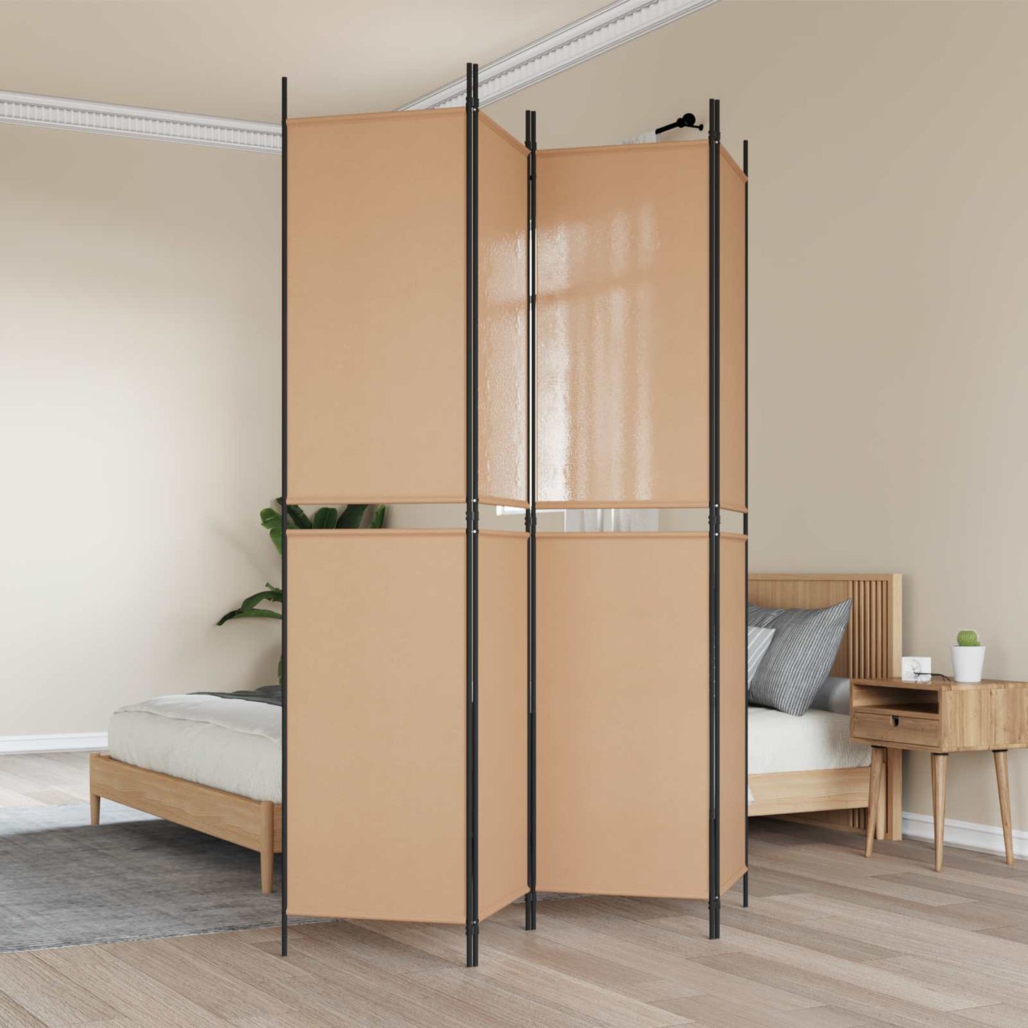 Paravento a 4 pannelli Beige 200 x 220 cm Tessuto