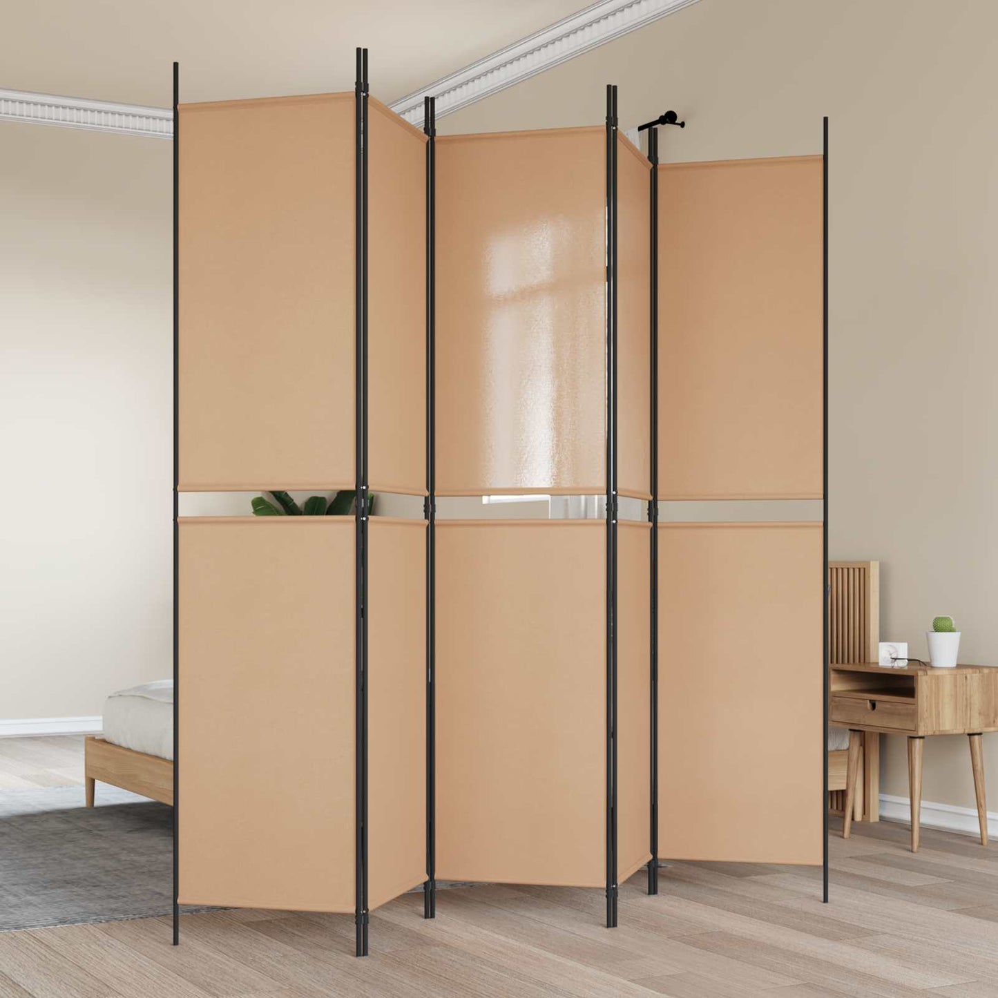 Pannello Separatore a 5 Pannelli Beige 250 x 220 cm Tessuto
