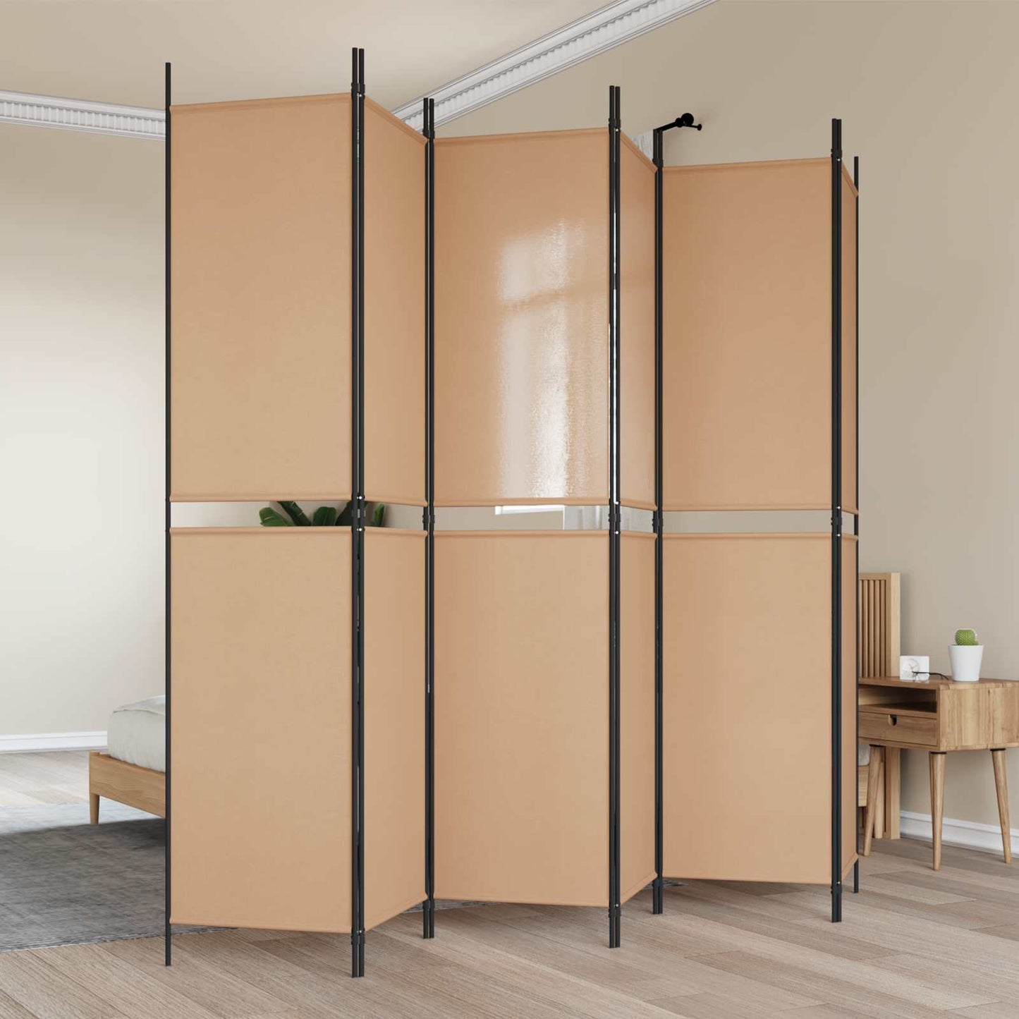 Divisore per Stanza a 6 Pannelli Beige 300 x 220 cm Tessuto