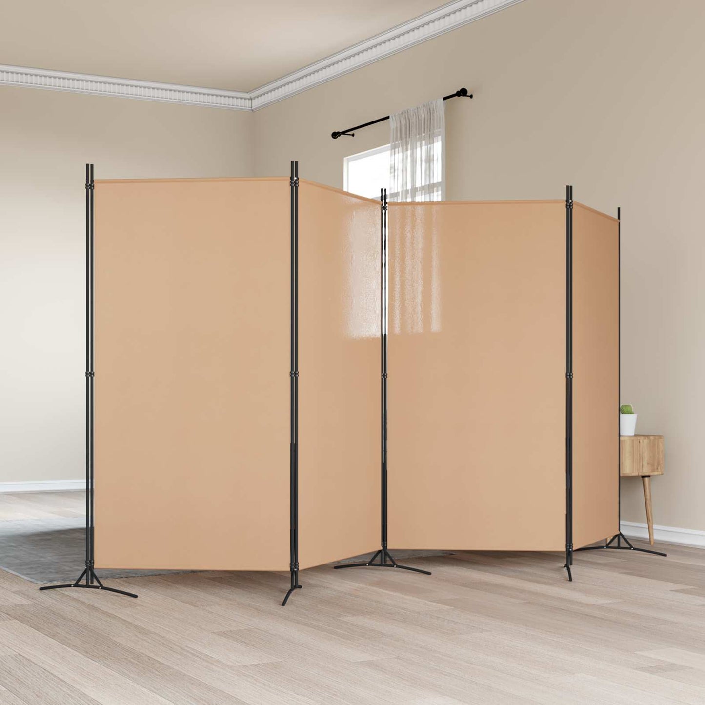 Paravento a 4 Pannelli Beige 346 x 180 cm Tessuto