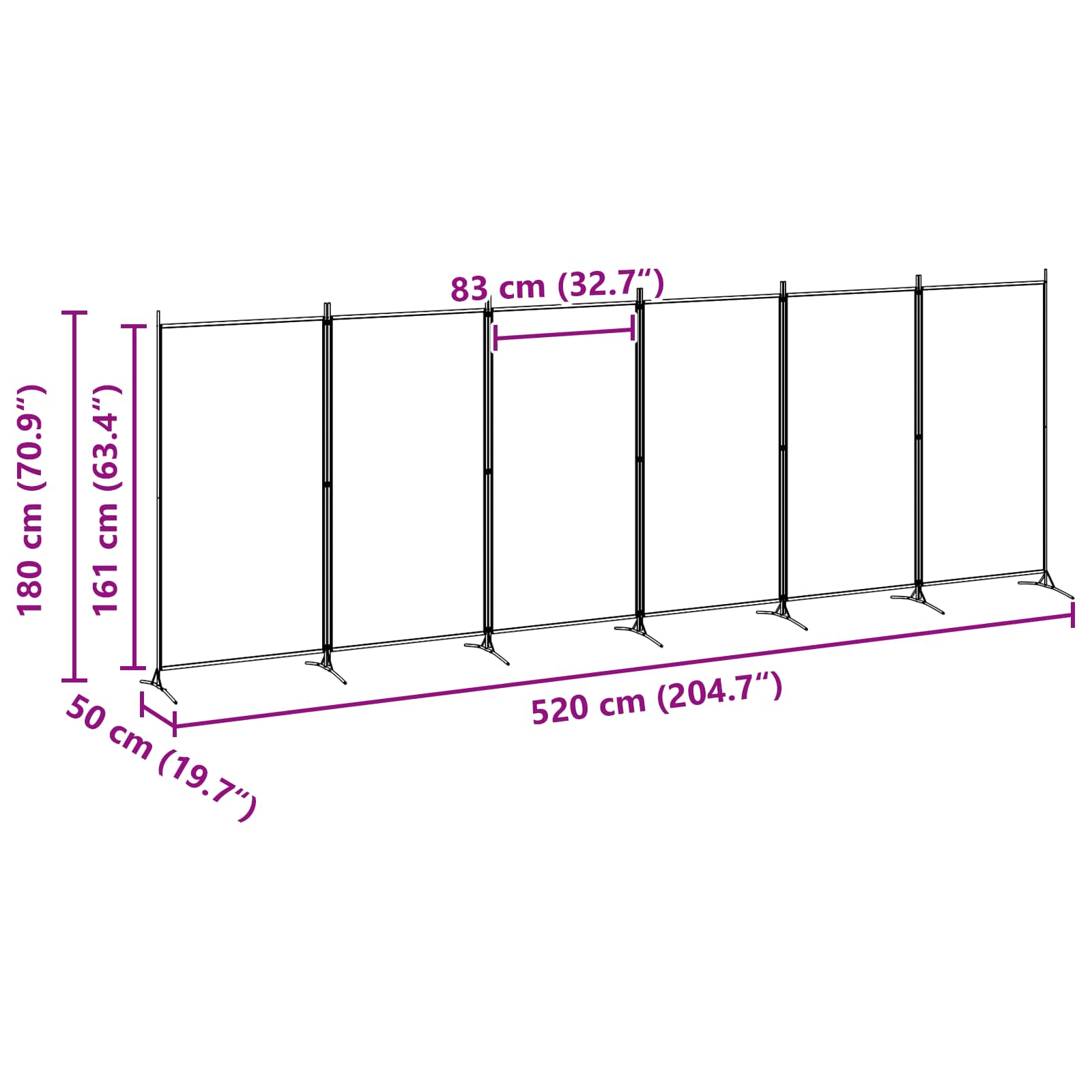 Divisore per Stanza a 6 Pannelli Beige 520 x 180 cm Tessuto | homemem39
