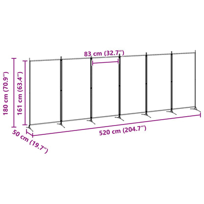 Divisore per Stanza a 6 Pannelli Beige 520 x 180 cm Tessuto