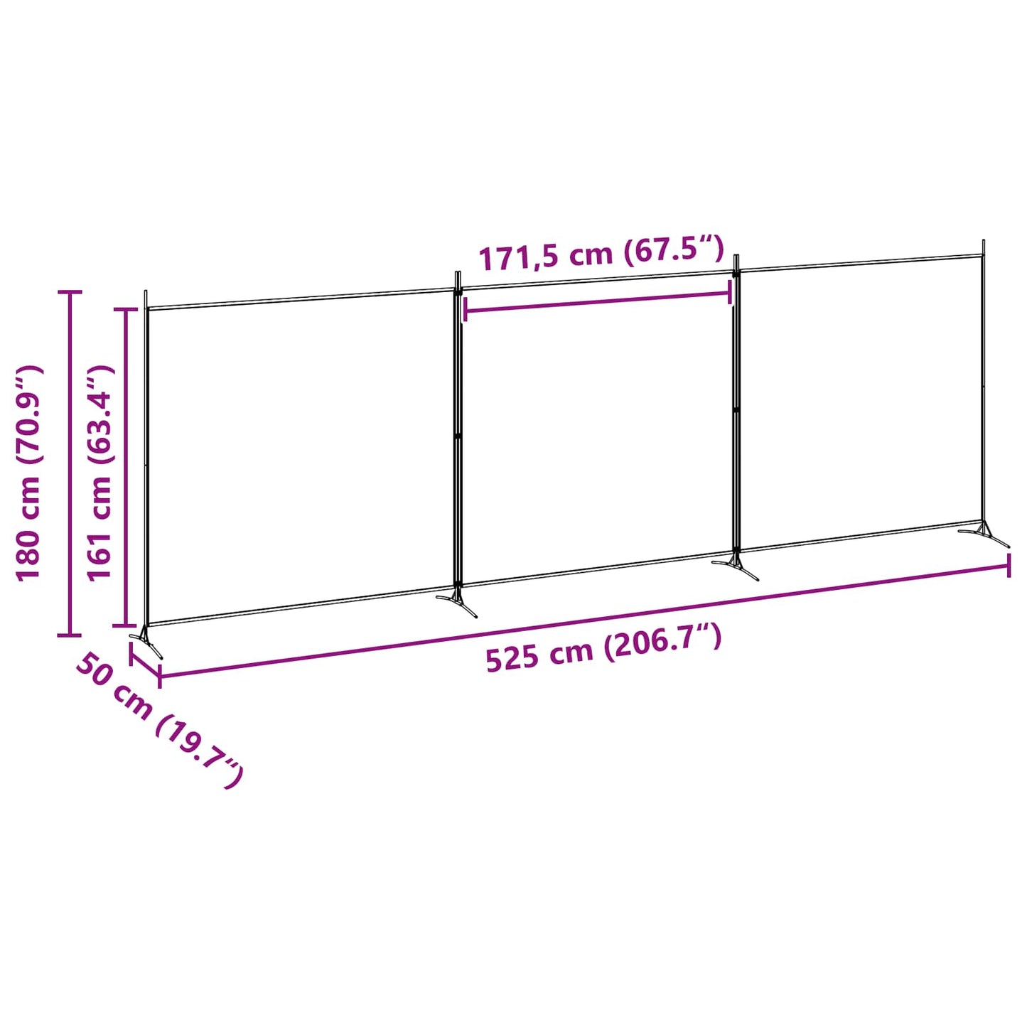 Paravento a 4 Pannelli Beige 525 x 180 cm Tessuto