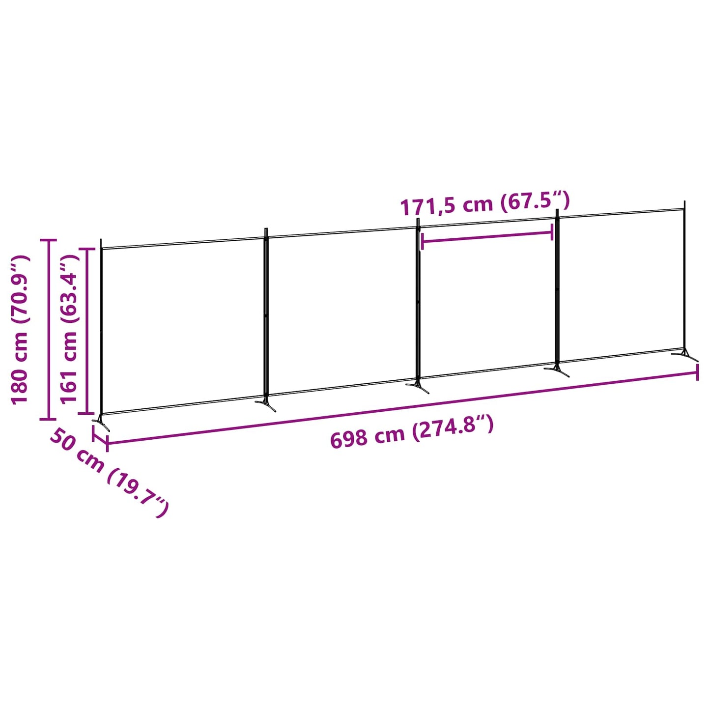 Paravento a 4 Pannelli Beige 698 x 180 cm Tessuto