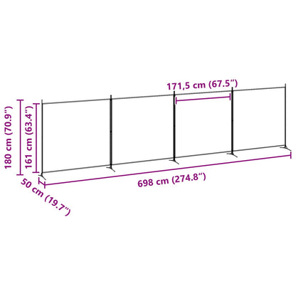 Paravento a 4 Pannelli Beige 698 x 180 cm Tessuto