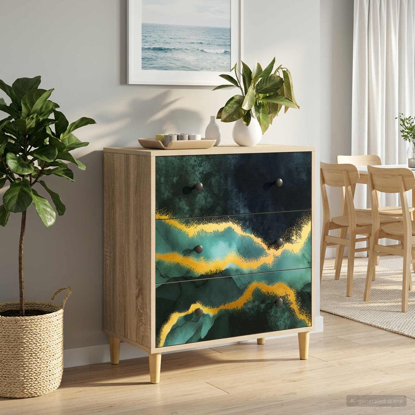 Cassettiera WIJHE Stampa in marmo turchese 66 x 36,5 x 75 cm