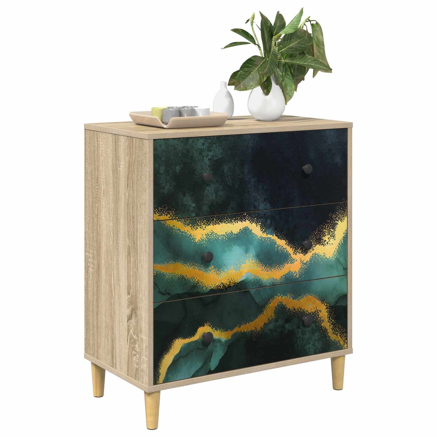 Cassettiera WIJHE Stampa in marmo turchese 66 x 36,5 x 75 cm