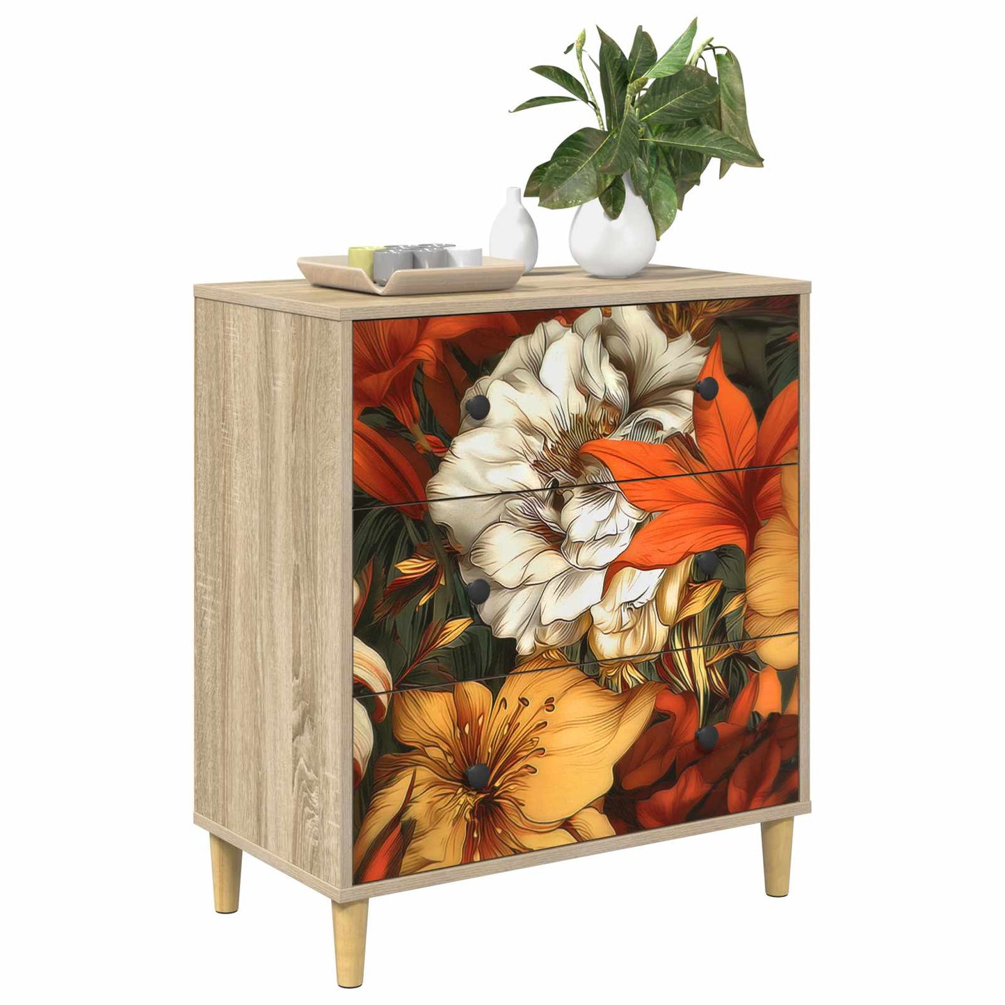 Cassettiera GENNEP stampa a gigli 66 x 36,5 x 75 cm Sonoma | homemem39