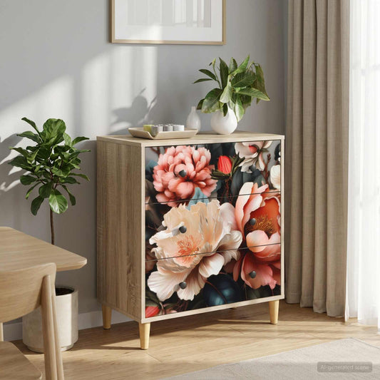 Cassettiera BORNE Stampa di peonia chiara 66 x 36,5 x 75 cm