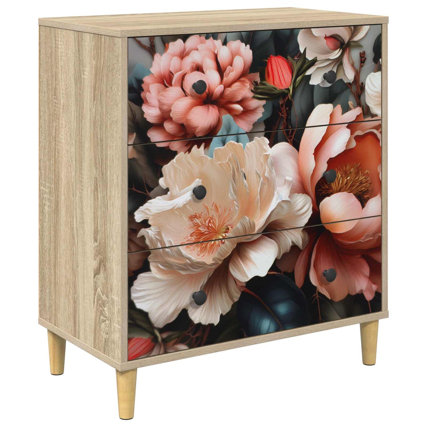 Cassettiera BORNE Stampa di peonia chiara 66 x 36,5 x 75 cm
