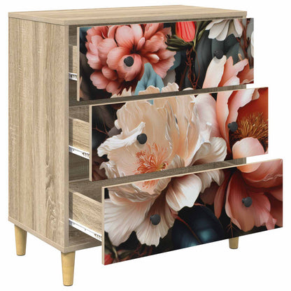 Cassettiera BORNE Stampa di peonia chiara 66 x 36,5 x 75 cm