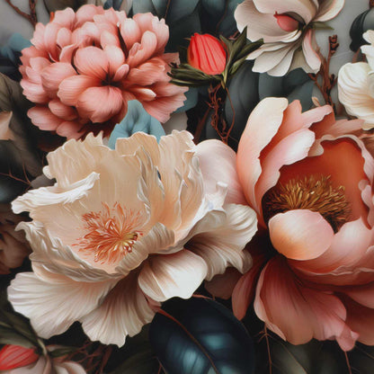 Cassettiera BORNE Stampa di peonia chiara 66 x 36,5 x 75 cm