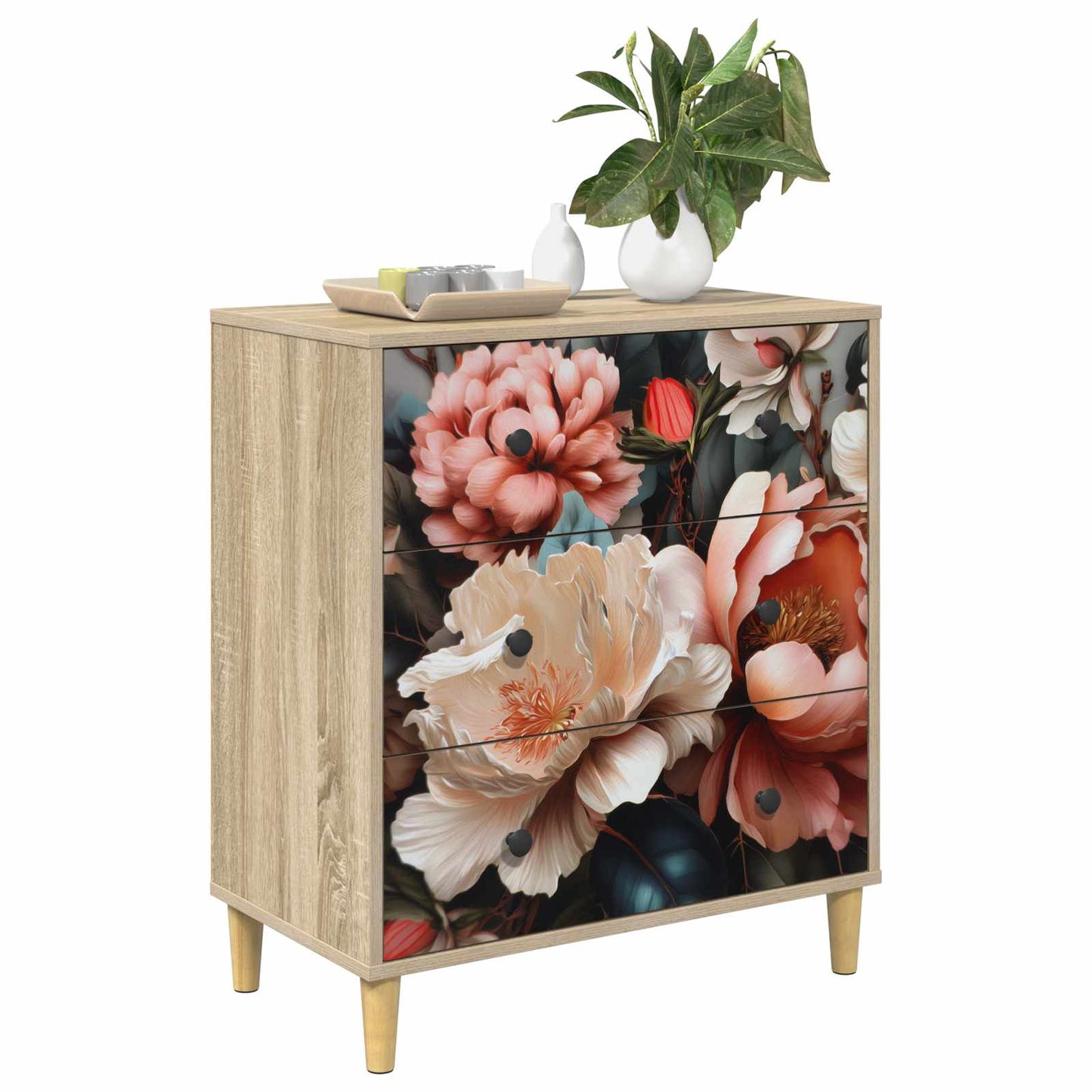 Cassettiera BORNE Stampa di peonia chiara 66 x 36,5 x 75 cm