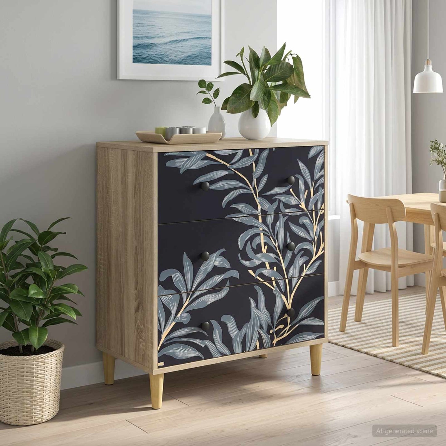 Cassettiera DOKKUM Stampa blu di felce 66 x 36,5 x 75 cm Sonoma